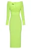 Casual Dresses Draped Lime Green Bandage Dress 2023 Year Long Sleeve BodyCon Women