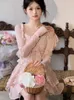 Deux pièces robe dentelle Kawaii Lolita 3 pièces ensemble femmes été arc Vintage doux jupe en mousseline de soie costume femme coréen mignon hauts japonais Mini jupe 230620