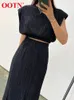 Zweiteiliges Kleid OOTN Plissee Eleganter Rock Sets O-Ausschnitt Schulterpolster Tank Top Sommer Outfit Elastische Taille Trompete Lange Röcke Frauen Anzüge Straße 230620