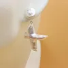 Boucles d'Oreilles ZFSILVER Argent 925 Pour Femme Vintage Baroque Blanc Longue Croix Perle D'eau Douce Fête Insolite