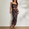 Lässige Kleider Frauen Sexy Print Floral Schwarz Trägerloses rückenfreies Tube Top mit niedriger Taille Langer Rock Sommer Outfit