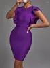 Robes décontractées violet robe de pansement 2023 femmes moulante élégante Sexy à volants soirée Club fête haute qualité tenues d'été