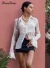 Women's Blouses Shirts Forefair 2021 Autumn Women Sexy T Shirts Vintage Fashion V Neck Button Y2k See Through White Casual Long Sleeve Top Ladies J230621