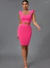 Casual Dresses Two Piece Bandage Dress 2023 Women's Pink Elegant Sexy 2 Evening Club Party High Quality Summer