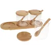 Ensembles de vaisselle Boîte de stockage de café Bocaux en verre Couvercles Conteneur Ensemble d'épices Boîtes à condiments Pots Base en bois Conteneurs Feuille de thé