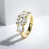 Anelli a grappolo 5 Moissanite Argento sterling 925 Anello a tre pietre Gioielli di fidanzamento Colore giallo per le donne