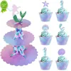 新しい1Set Mermaid Cake Stand Cupcake Holders KidsMermaid Birthday Decoration Cupcakeラッパーのベビーシャワーウェディングパーティー用品