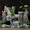 Dekorationer Aquarium Ancient Castle Decoration Harts Artificial Building Rocks Cave for Aquarium Fish Tank Landscaping Ornament Decor 230620