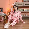 Women's Sleepwear Faux Silk 2PCS Women's Pajamas Suit Chinese Style Print M-5XL Loose Pyjama Spring Autumn Nightwear Casual Home Wear