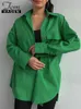 Chemisiers pour femmes Chemises Vintage Chemise en coton pour femmes 100% Chemises surdimensionnées à boutons élégants avec col Haut à manches longues Chemise verte décontractée pour femmes J230621