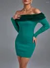 Casual Dresses Long Sleeve Bandage Dress Green Bodycon Evening Party Elegant Sexy Off Shoulder Birthday Club Outfit 2023 Autumn