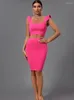 Casual Dresses Two Piece Bandage Dress 2023 Women's Pink Elegant Sexy 2 Evening Club Party High Quality Summer