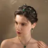 Pinces à cheveux luxe vert strass bandeau pour femmes Vintage métal alliage diadème couronne mariée cristal perle accessoires de mariage