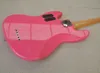 Akçaağaç klavye ile pembe elektrik bas gitar parlayan 5 ip beyaz inci pickguard