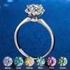 Pierścienie klastra Prawdziwy pierścień Moissanite dla kobiet 1 kolor d VVS1 3EX Cut Blue zielony różowy czerwony żółty kamień S925 srebrny
