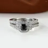 Anneaux De Mariage De Luxe De Mariée Carré Zircon Bague Ensembles Pour Les Femmes Argent Or Couleur Blanc Noir Rouge Pierre Ensemble Promise Cadeau De Fiançailles