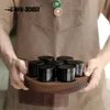 Coffeware uppsättningar MHW 3bomber Glass Coffee Bean Storage Canister Set med lufttätt LID Vintage Solid Wood Bas Stand Delicate Kitchen Accessories 230620