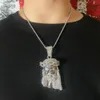 Pendentif Colliers ULJ Jésus Christ Pièce Tête Visage Pendentif Pour Hommes Glacé Brillant Cristal Charme Collier Avec Chaîne Hip Hop Bijoux 230620