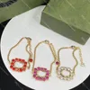 3 Colors Luxury Rhinestone Women Chain Diamond Charm Bracelets with Box Lady Letter Bracelet