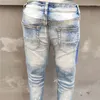 Jeans da uomo Crystal Patchwork Jeans strappati azzurri Jeans di lusso da uomo distrutti Pantaloni skinny in denim elasticizzato Jeans hip-hop da uomo 230620