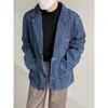 Trajes de hombre Blazers Hombres Traje suelto Cuello Chaqueta de mezclilla a rayas Hombre Primavera Otoño Un solo pecho Manga larga Casual Jeans Abrigo