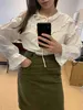 Womens Blouses Shirts 2023 Women Hollow Out Vintage Casual Elegant Tops Solid Long Sleeve Korean Style Bow Loose New Blusas 9580 J230621