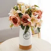 Dried Flowers Autumn Artificial Wedding Scene Decoration Roses Valentine's Day Gift Lily Fake Silk Bouquet Home Table Plant Ornaments