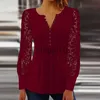 Chemisiers pour femmes Chemises 2023 Printemps Été Nouvelle Dentelle Manches Longues Blouses Slim Col V Manches Longues Casual Couleur Unie Pulls Élégant Commute Femmes J230621