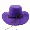Cloches Dark purple Cowboy Hat Jazz Knight hat cowboy hat monochrome felt hat men's and women's large brim outdoor hat 230620