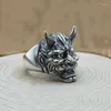 Cluster Ringe FNJ Punk Ghost Ring 925 Silber Schmuck Mode S925 Sterling Thail Für Männer Einstellbare Größe 8,5-11 Bague