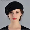 French Berets Caps For Women Fashion Wool Felt Fedora Hat Winter Blue Purple Red Church Female Vintage Cloche Hats L230523