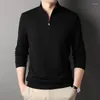 Herren-T-Shirts, Herbst-High-End-Stehkragen-Langarm-T-Shirt, koreanische Mode, Druckdruck, halber Reißverschluss, Pullover, Freizeitkleidung