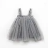 Abiti da ragazza 2023 Summer Kids Girls Mesh Bretella Dress Baby Fluffy Princess Tulle Party