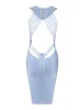 Casual Dresses Fashion Sexy V Neck Designer Light Blue Bandage Dress Women Backless Summer Party