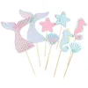 New 4Pcs/set Mermaid Tail Starfish Cake Toppers Flag Kids Birthday Party Decorations Cupcake Topper Wedding Baby Shower Supplies