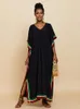 Basic Casual Dresses Elegant Black Maxi Dress Robe De Plage V neck Bohemian Long Dress sized Swimsuit Beach Clothing Cover up Kaftan Pareo 230620