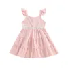 女の子のドレスキッズ幼児の夏のドレスかわいいスリーブソリッドカラー階層プリンセススイングAライン（ピンク7〜8年）