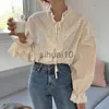 Womens Blouses Shirts 2023 Women Hollow Out Vintage Casual Elegant Tops Solid Long Sleeve Korean Style Bow Loose New Blusas 9580 J230621