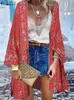 Damesblouses Overhemden ZANZEA Bohemian Dames Strandvest Zomerblouse met bloemenprint Kimono Vintage open voorkant Tuniektops met lange mouwen Vakantiehemd J0621