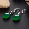 Orecchini pendenti Giada verde naturale Goccia d'acqua Calcedonio Argento 925 Intagliato Moda Fascino Accessori per gioielli Amuleto per regali da donna