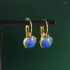 Dangle Earrings Fashion Simple Bohemian Ethnic Round Blue Stone For Women Jewelry Antique Gold Color Leverback Drop