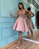 Fashion Designer Pink Prom Dresses Straps Sequins Cocktail Dress Pleats Knee Length Formal Red Carpet Special Occasion Party dress