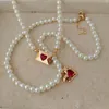 Подвесные ожерелья красное колье Cz Stone Heart Convelope для женщин жемчужных бусинок Y2K Ювелирные изделия милые каваи 2000 -х годов Эстетическая мода