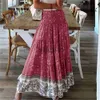 Kjolar söta blommor tryck kjol kvinnor sommar bohemiska långa kjolar hög elastisk midja a-line mode boho maxi kjolar xs-3xl jupe rs171 j230621