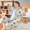 レディーススリープウェア2023日本夏の甘い着物女性の短い睡眠トップ子牛パンツパジャマセットレディースかわいい家庭服パジャマ注ぎ