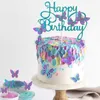 New 13Pcs Pink Butterfly Happy Birthday Cake Topper Kids Girl 1st Birthday Party Cake Decoration Dessert Cupcake Topper Supplies