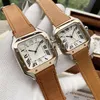 Toppkvalitetsserie Fashion Quartz Watch Men Women Gold Silver Dial Sapphire Glass Square Design Arvur Lovers Luxury Leather S256D