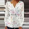 Womens Blouses Shirts 2023 Casual Spring Summer Women Shirt Vintage Button v Neck Embroidery Hollow Out Flower Lace Long Sleeve Blouse Tops Pullover J230621