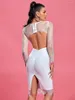 Casual Dresses White Bandage Dress Women Lace Party Bodycon Elegant Sexy Long Sleeve Backless Evening Birthday Club Outfit 2023