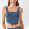 Lu Women Yoga Jeans Bh Crop Top Bodycon Tank för denim Sports Bras Girl High Elasticity Sport Tank Racerback Vest Running Gym